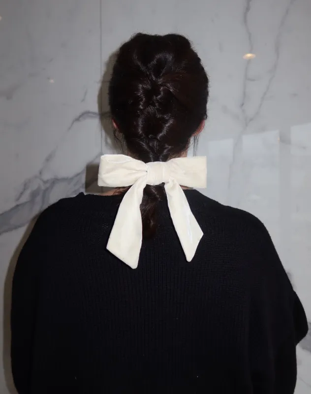 Velvet Hair Bow | Oyster Shell sold by Brunette The Label