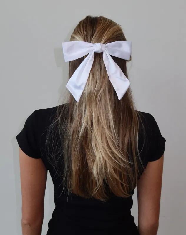 Satin Hair Bow | Oyster Shell sold by Brunette The Label