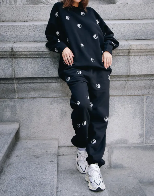 The "ALL OVER YIN YANG" Oversized Joggers | Black sold by Brunette The Label