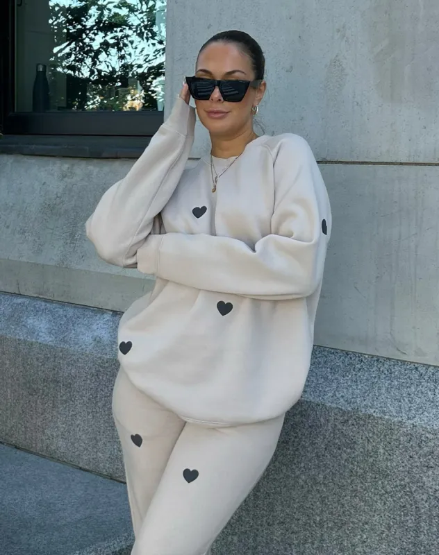 The "ALL OVER HEART" Big Sister Crew Neck Sweatshirt | Oyster sold by Brunette The Label
