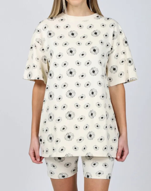 The "ALL OVER DAISY" Oversized Boxy Crew Neck Tee | Almond Milk sold by Brunette The Label