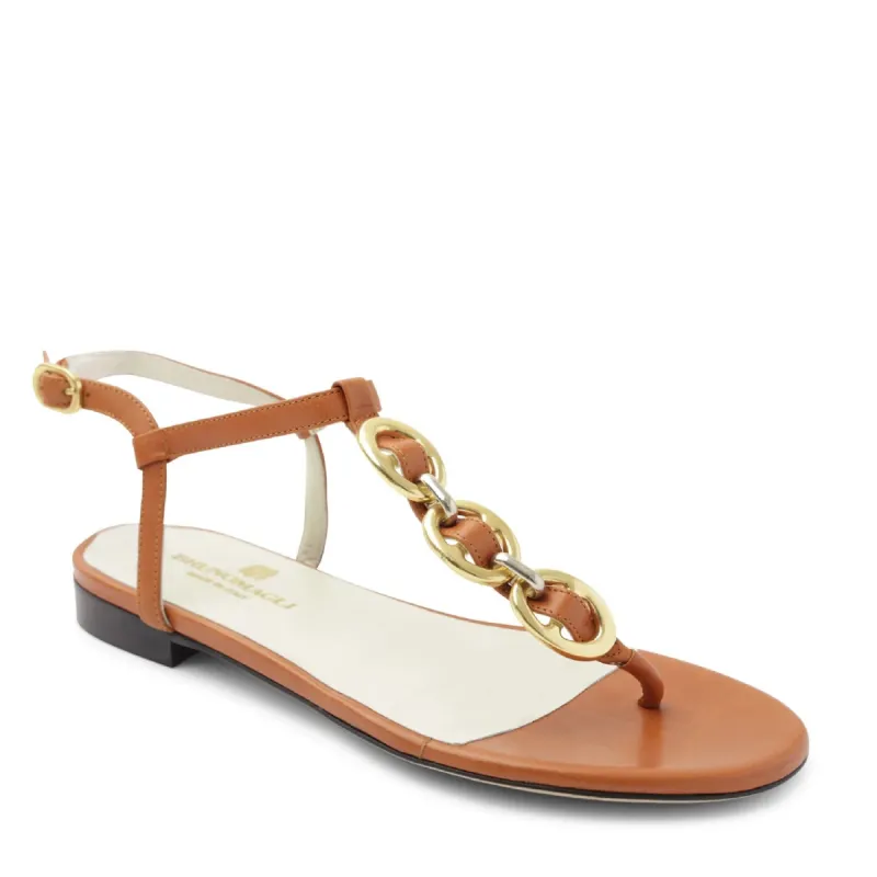 Marina Leather Embellished Thong Sandal - Cognac sold by Bruno Magli
