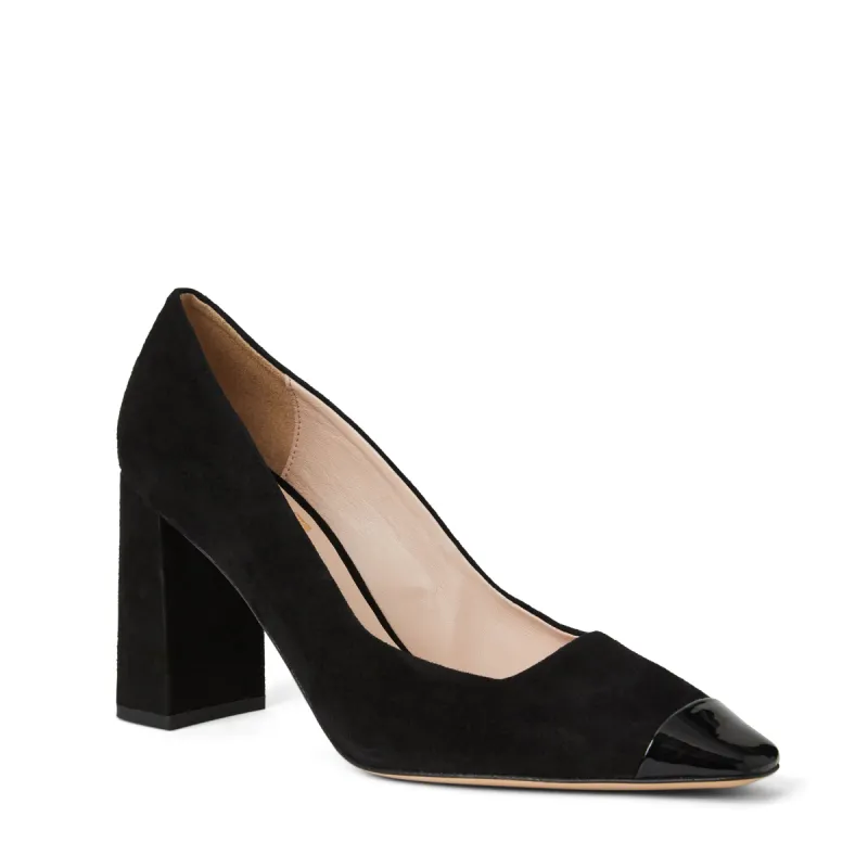 Melania Square Toe Suede Pump- Black Suede sold by Bruno Magli