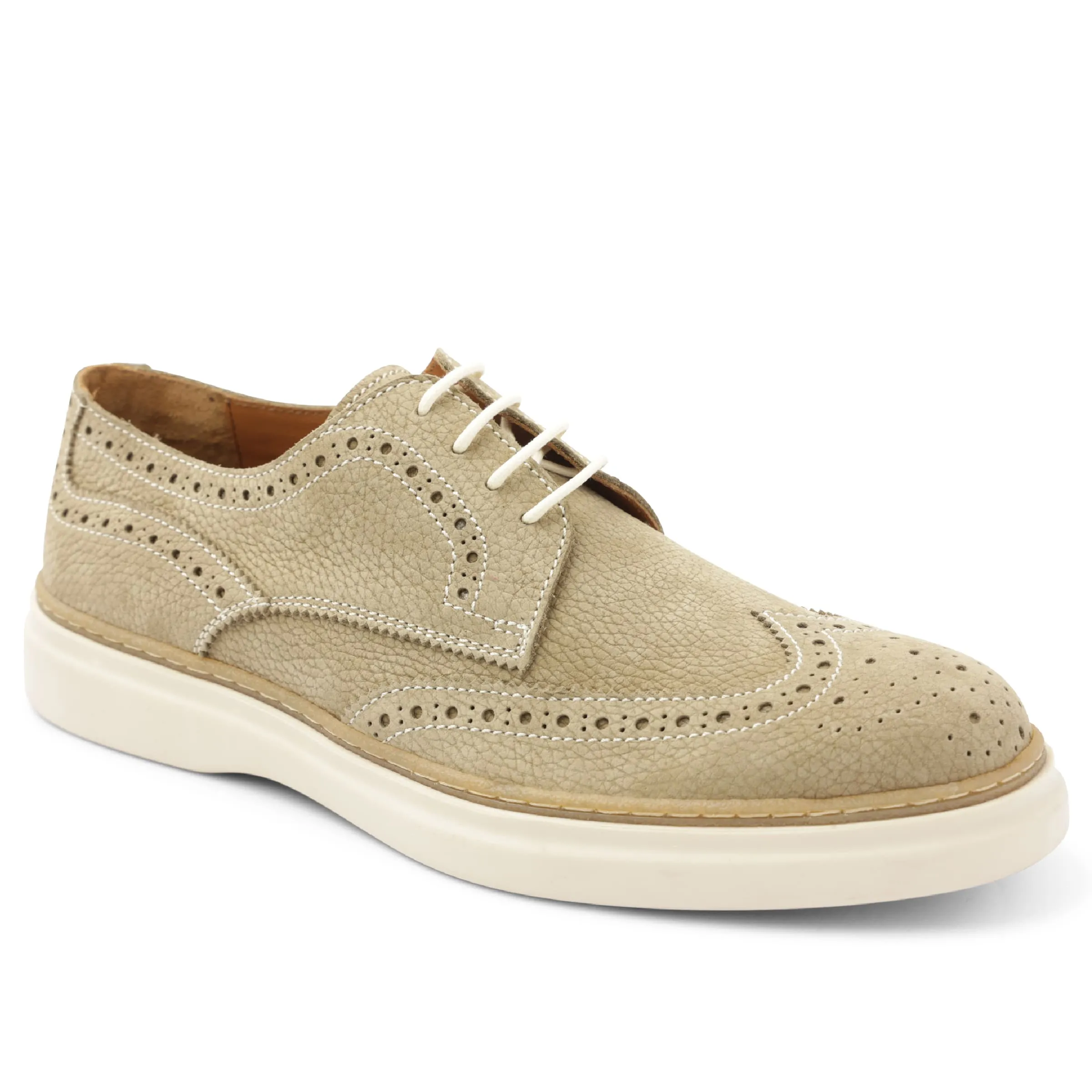 Salento Brogue Wingtip Leather Derby - Beige sold by Bruno Magli