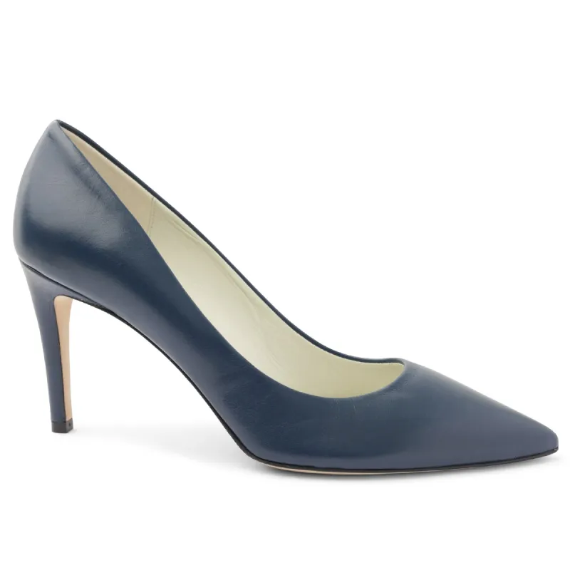 Telma Leather Pointed-Toe Pump - Navy sold by Bruno Magli