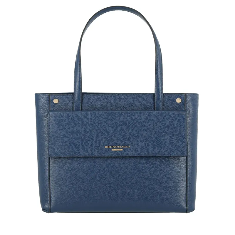 Pebbled Leather Insignia Tote - Navy sold by Bruno Magli