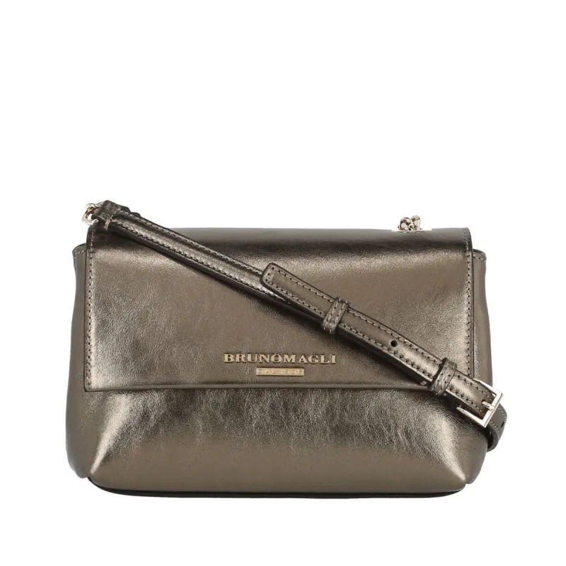 Metallic Leather Chain Crossbody Bag - Gunmetal sold by Bruno Magli
