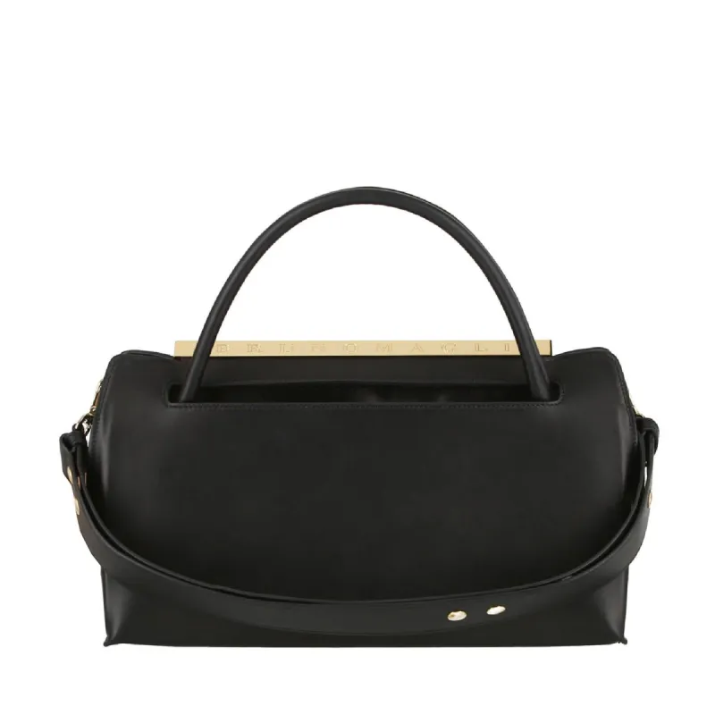 Bar Smooth Leather Satchel - Black sold by Bruno Magli