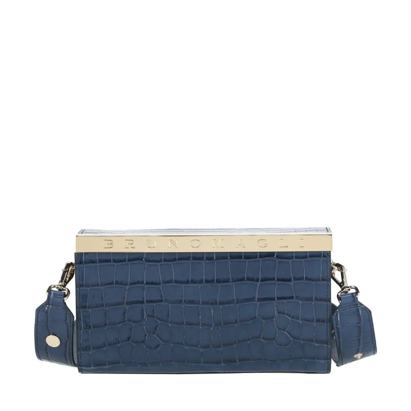 Bar Croc-Embossed Goat-Leather Tool-Box Clutch - Navy sold by Bruno Magli