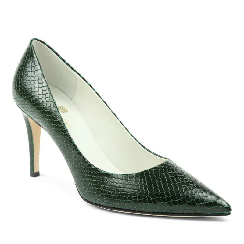 Telma Snake-Print Leather Pointed-Toe Pump - Emerald sold by Bruno Magli