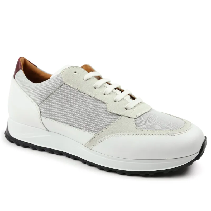 Holden Leather/Nylon Lace-Up Sneaker - White/Light Grey sold by Bruno Magli