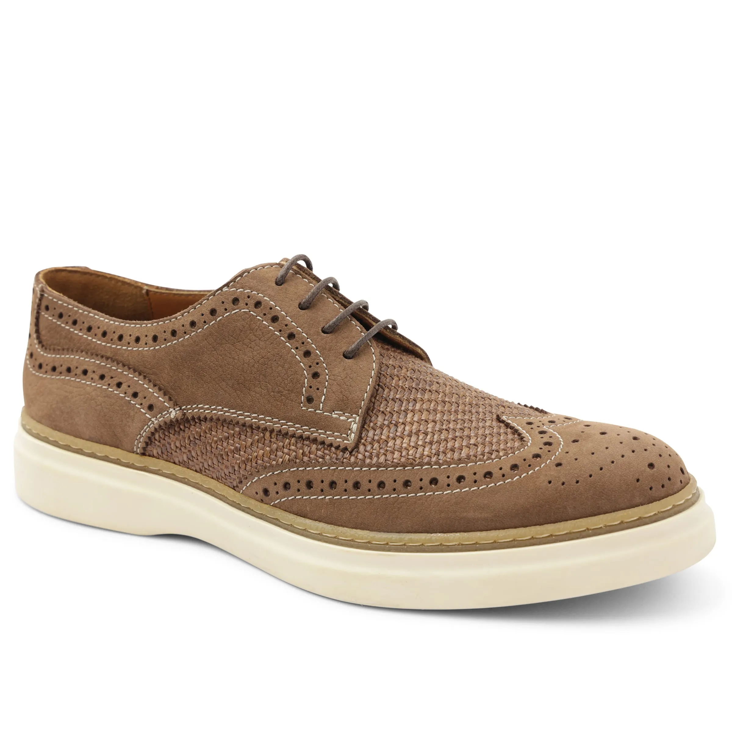 Salento Brogue Wingtip Leather Derby - Brown/Raffia sold by Bruno Magli