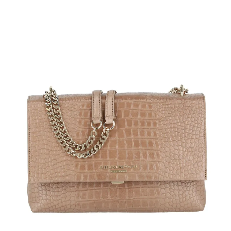 Croc-Embossed Chain Shoulder Bag - Palomino sold by Bruno Magli