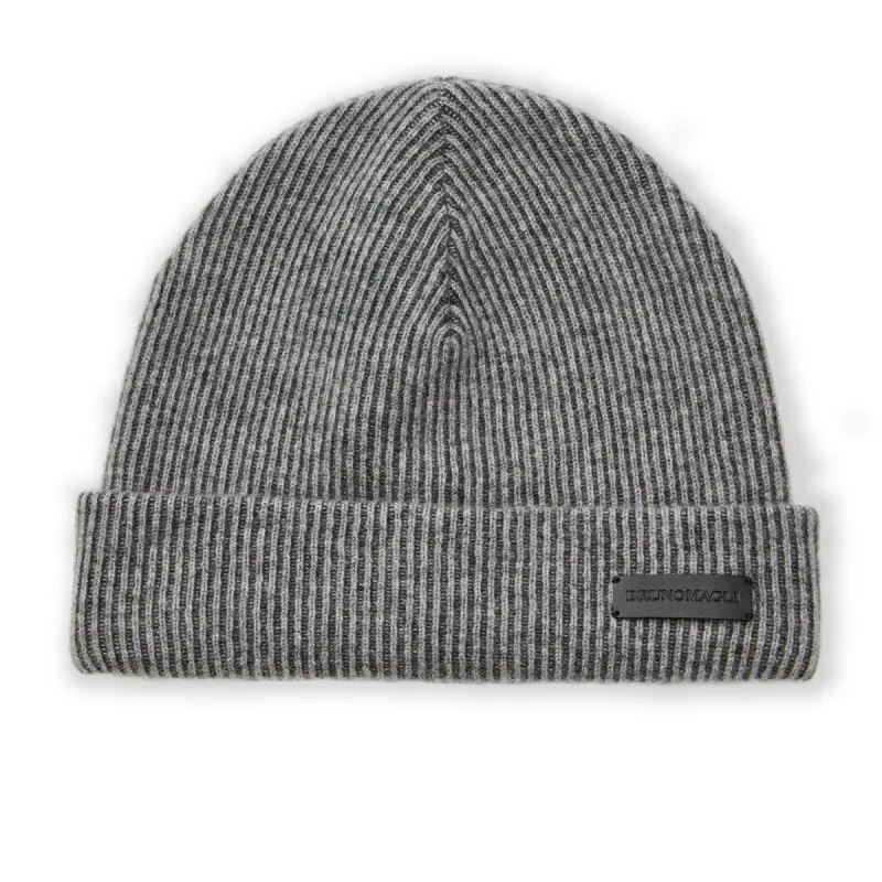 Men's Cashmere 2-tone Ribbed Hat Grey sold by Bruno Magli