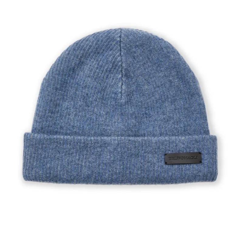 Men's Cashmere 2-tone Ribbed Hat Denim sold by Bruno Magli