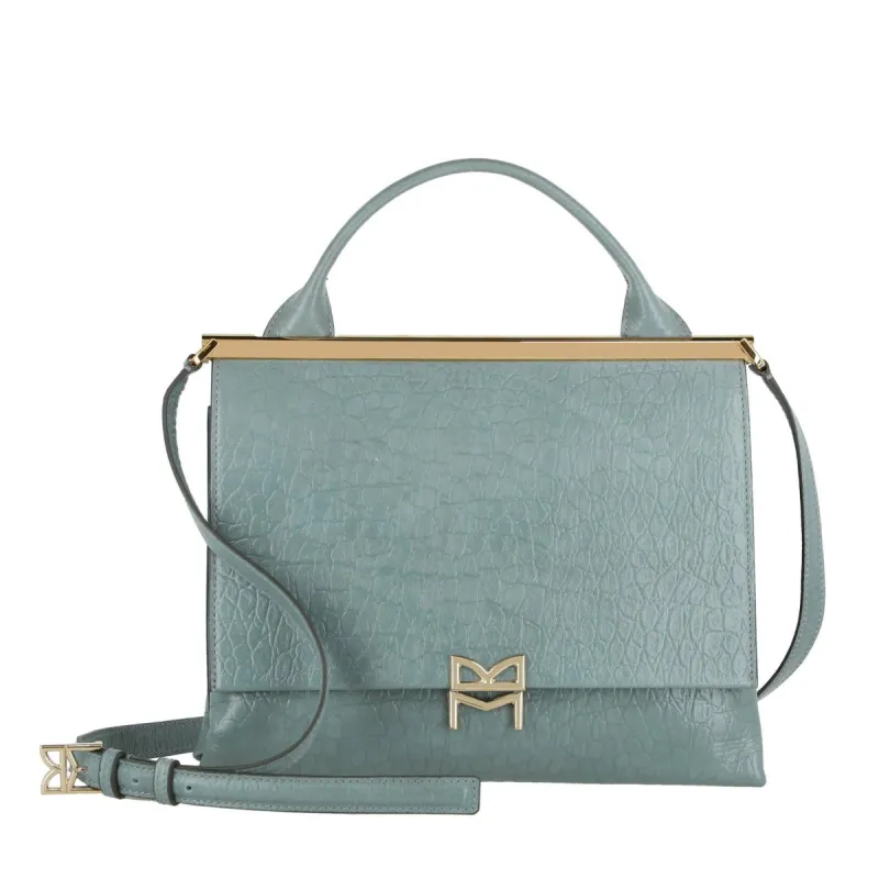 Concertina Croc-Embossed Top-Handle Satchel Handbag - Denim Blue sold by Bruno Magli
