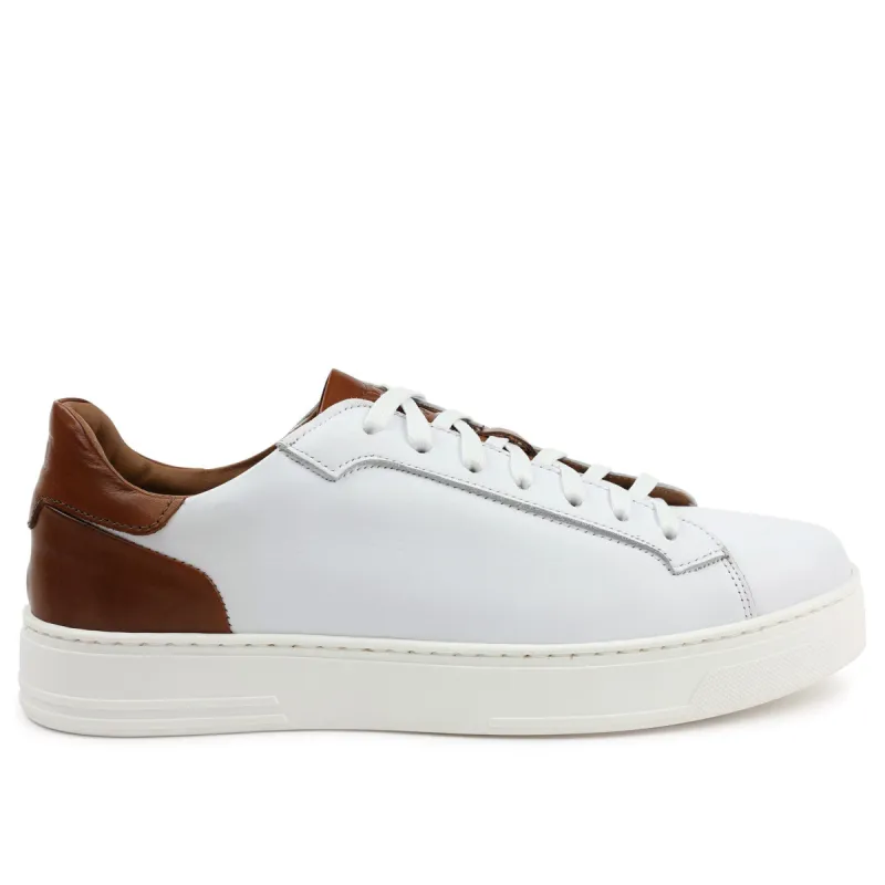 Raffaele Lace-to-Toe Oxford Sneaker - White/Cognac sold by Bruno Magli