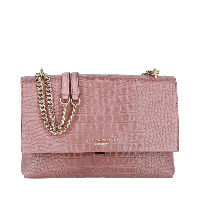 Croc-Embossed Chain Shoulder Bag - Dusty Rose sold by Bruno Magli