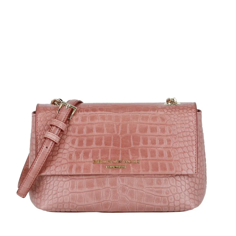 Croc-Embossed Chain Crossbody Bag - Dusty Rose sold by Bruno Magli