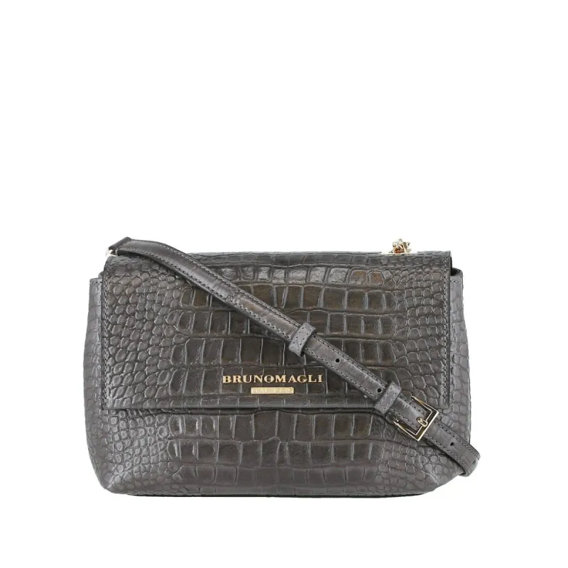 Croc-Embossed Chain Crossbody Bag - Greige sold by Bruno Magli