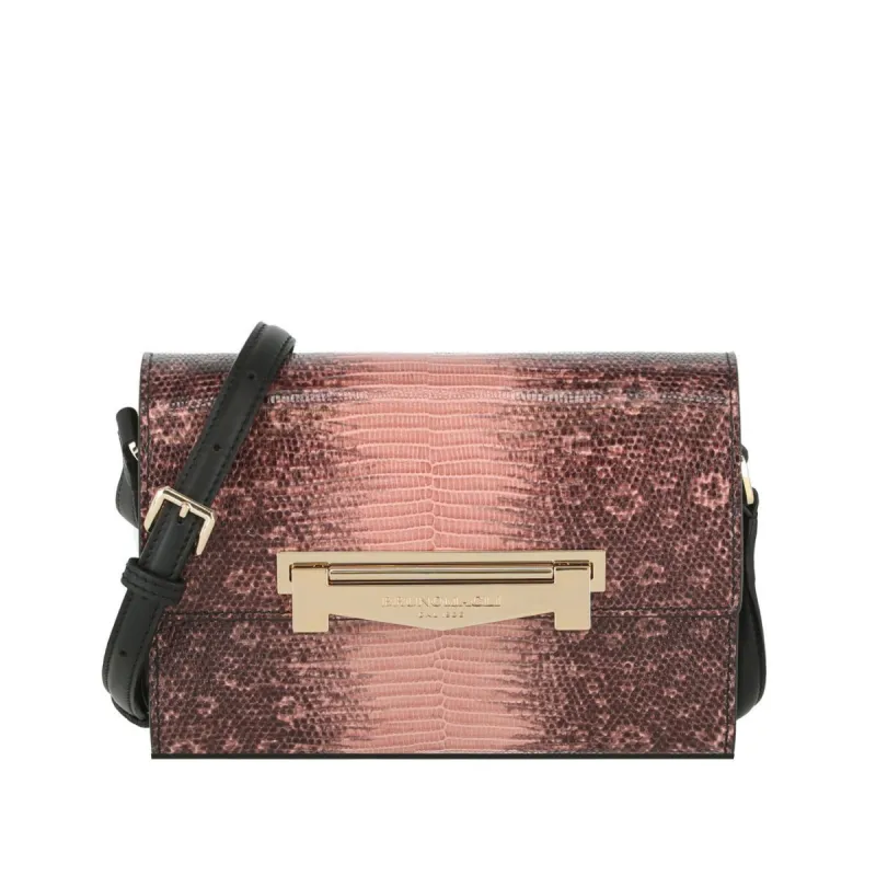 Block M Lizard-Embossed Crossbody Bag - Dusty Rose sold by Bruno Magli