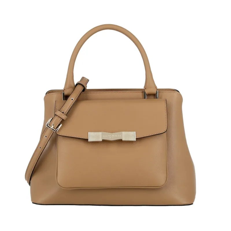 Chiseled M Center-Zip Satchel Handbag - Latte sold by Bruno Magli