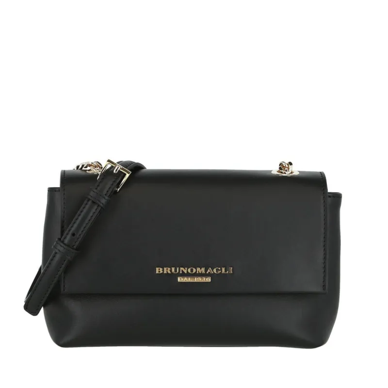 Smooth Leather Chain Crossbody Bag - Black sold by Bruno Magli