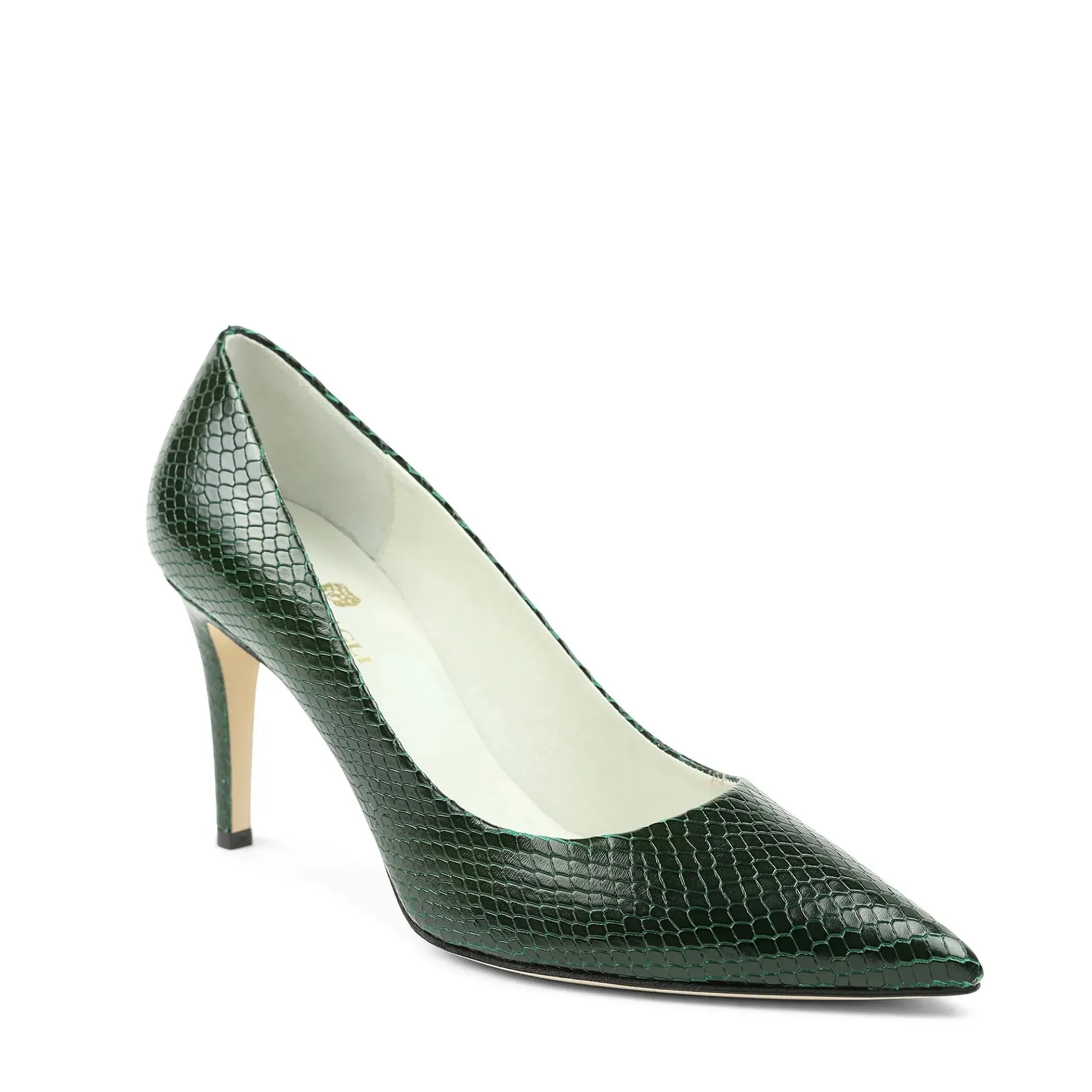 Telma Snake-Print Leather Pointed-Toe Pump - Emerald sold by Bruno Magli