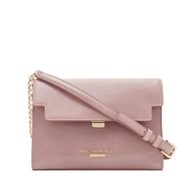 Distressed Chain Notched Crossbody Bag - Nude sold by Bruno Magli
