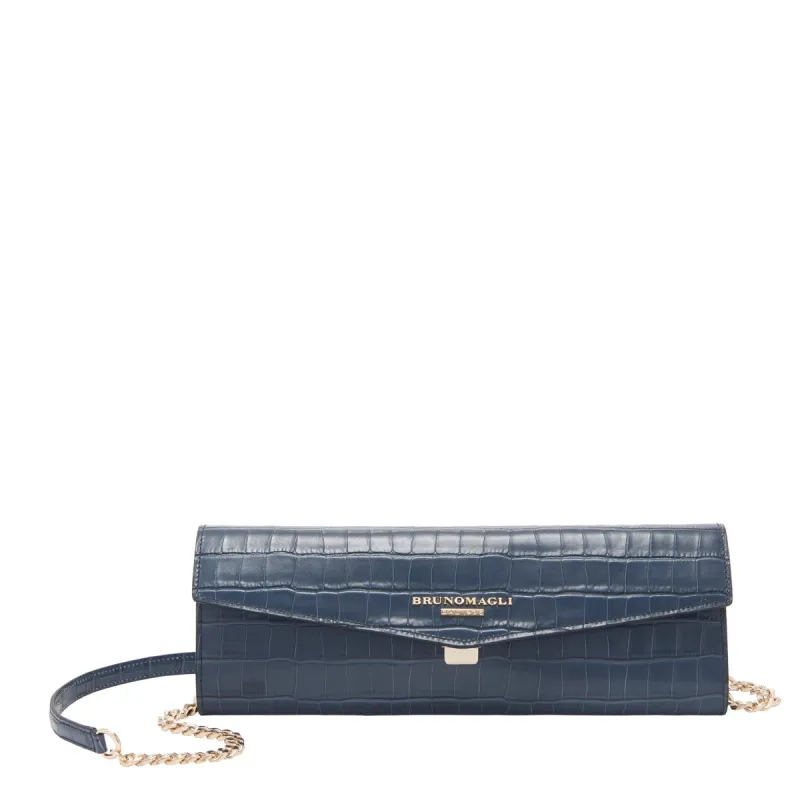 Croc-Embossed Chain Envelope Clutch - Ink sold by Bruno Magli