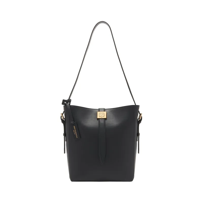 Smooth Leather Insignia Bucket Bag - Black sold by Bruno Magli