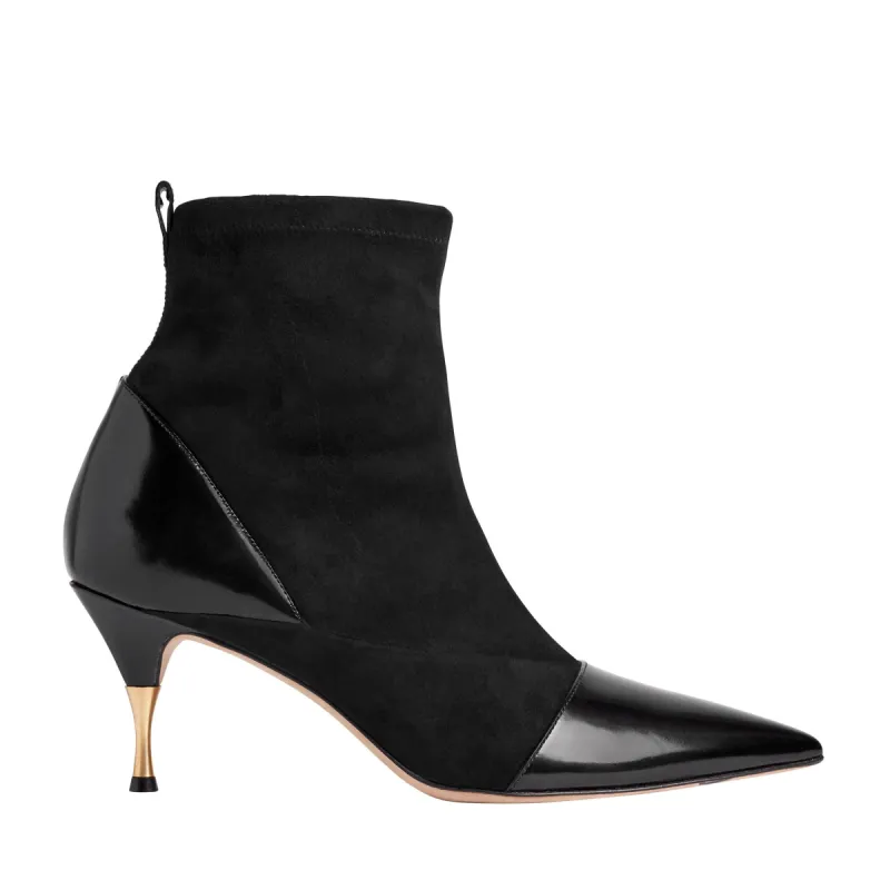 Malia Stretch Suede/Shiny Ankle Boot - Black sold by Bruno Magli