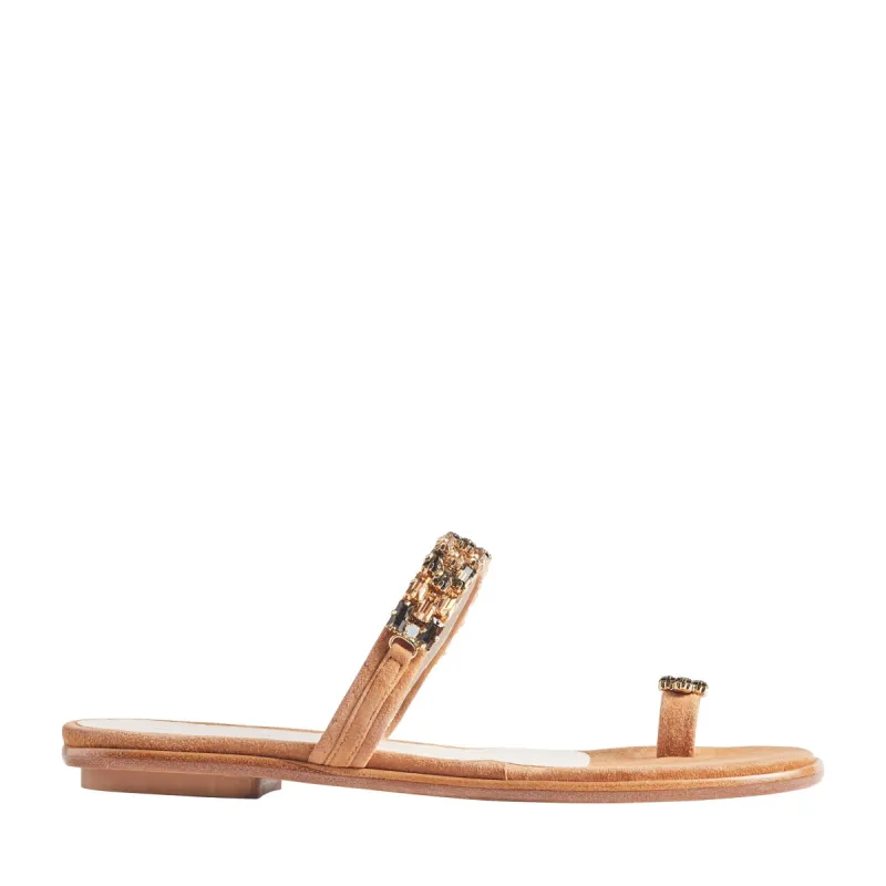 Freya Suede & Crystal Flat Sandals - Tan sold by Bruno Magli
