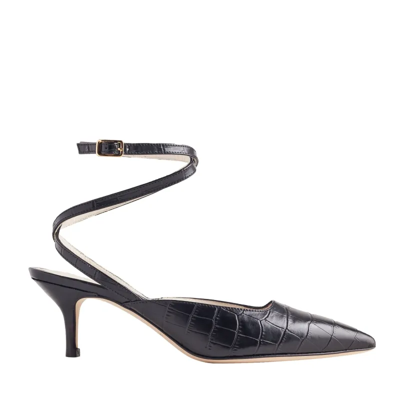 Keaton Croc-Embossed Leather Heel - Black sold by Bruno Magli