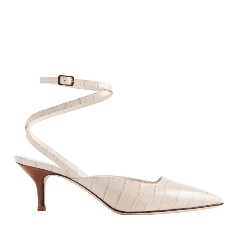 Keaton Croc-Embossed Leather Heel - Ivory made by Bruno Magli
