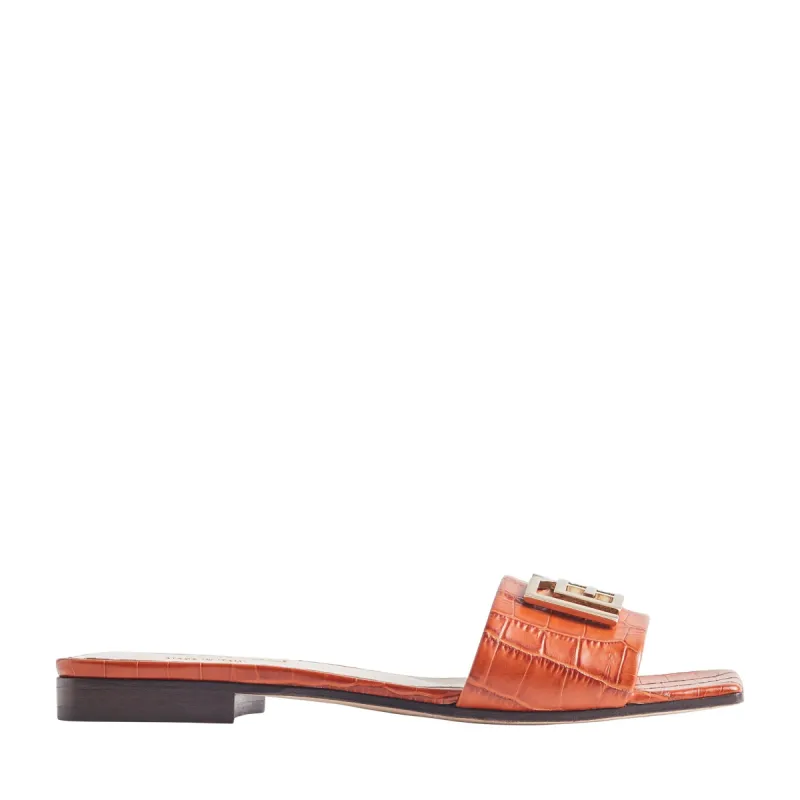 Ghita Croc-Embossed Leather Slide - Tangerine sold by Bruno Magli