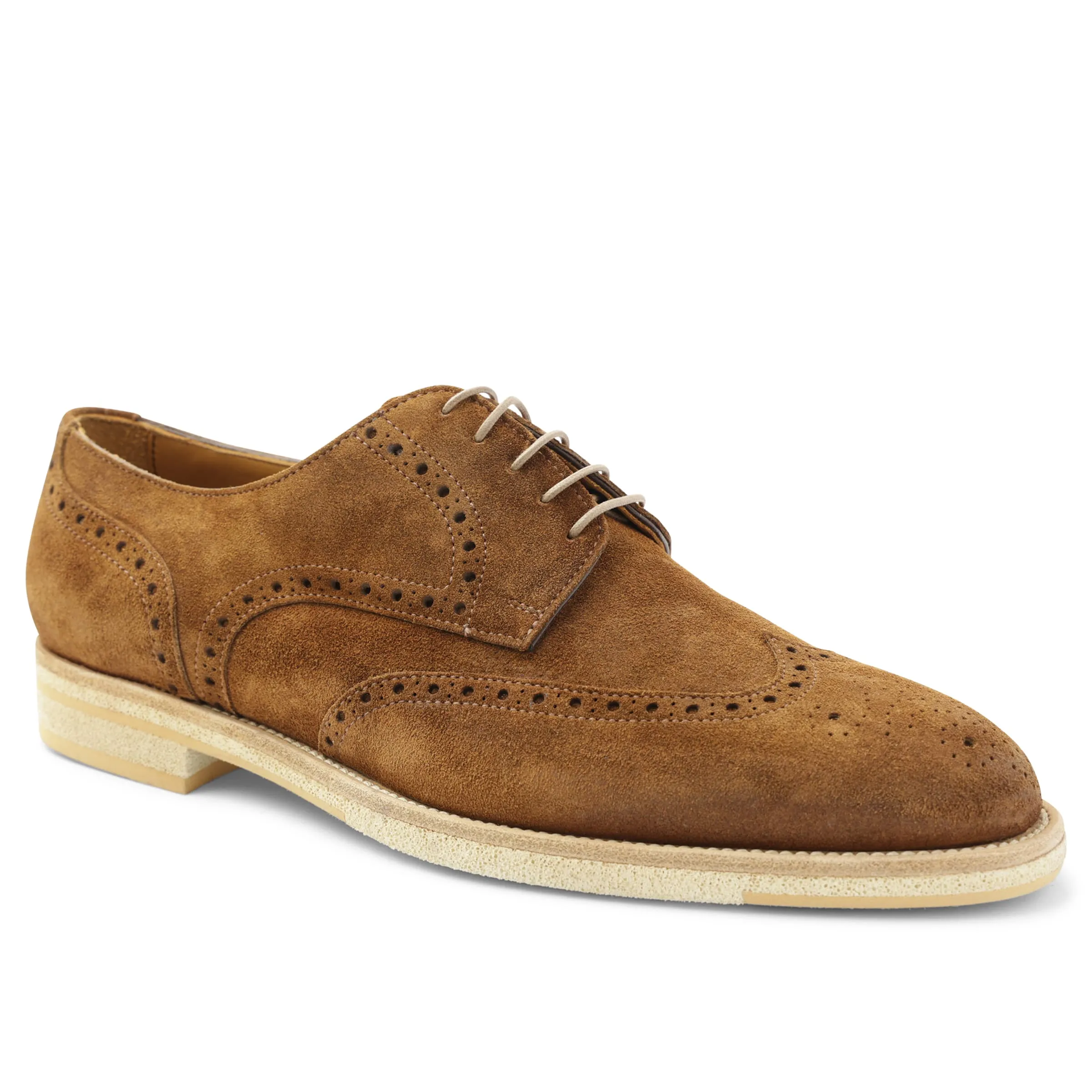 Milano Classic Wingtip Suede Oxford - Cognac sold by Bruno Magli