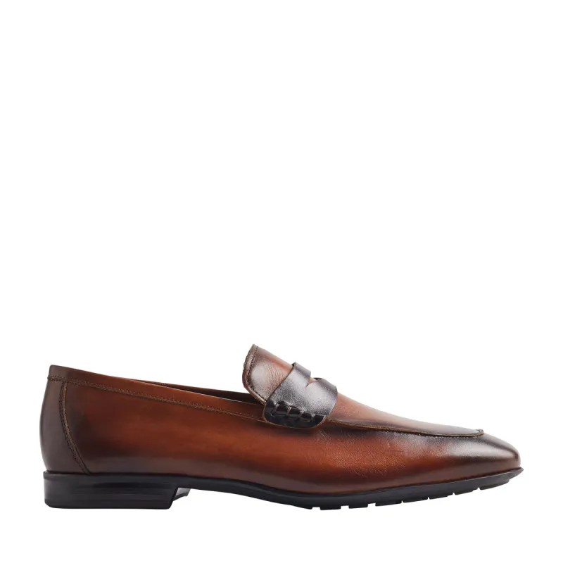 Dorino Calf-Leather Penny Loafer - Cognac/Dark Brown sold by Bruno Magli