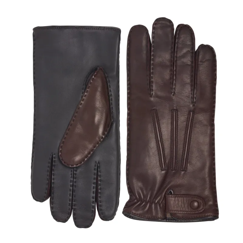 Celso Men's Leather and Cashmere Gloves - Chestnut/Black sold by Bruno Magli