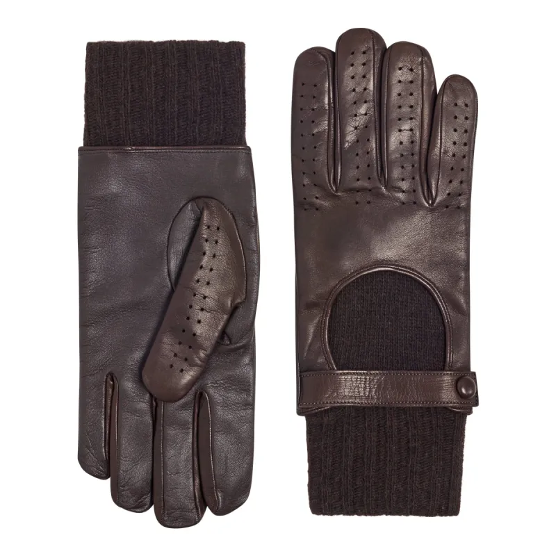 Luigi Men's Leather and Cashmere Gloves - Dark Brown/Brown sold by Bruno Magli