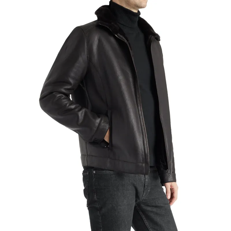 Lenon Men's Leather & Shearling Jacket - Dark Brown sold by Bruno Magli