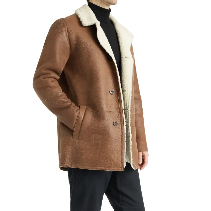 Basil Men's Spanish Merino Shearling Jacket - Chestnut Nappa sold by Bruno Magli