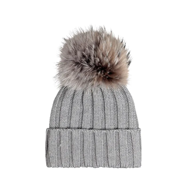 Knit Merino Wool Hat with Fur Pom - Likene sold by Bruno Magli