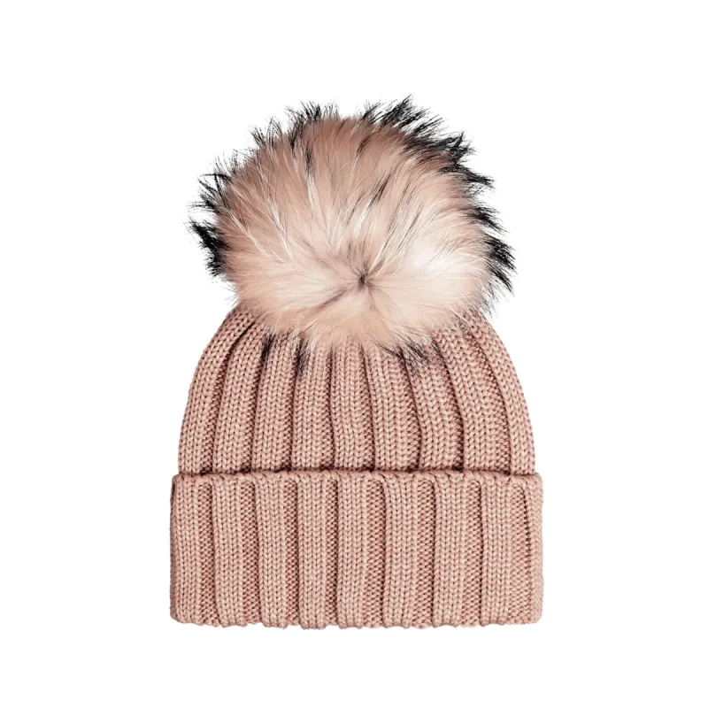 Knit Merino Wool Hat with Fur Pom - Wafer sold by Bruno Magli