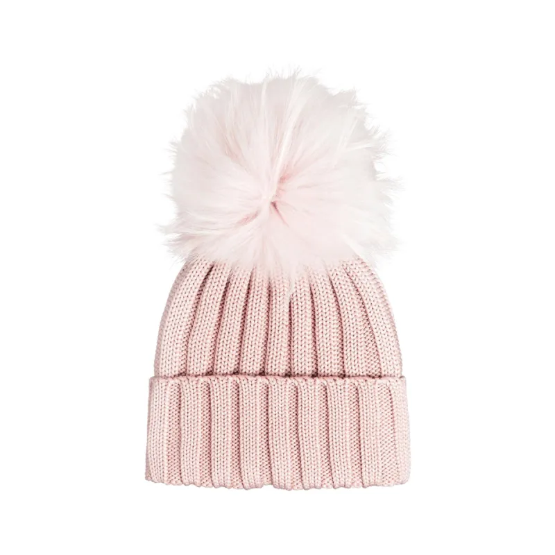 Knit Merino Wool Hat with Fur Pom - Cipria sold by Bruno Magli