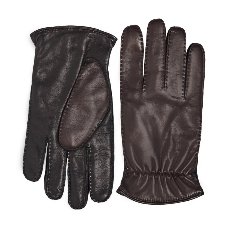 Liguria Two-Tone Leather Men's Winter Gloves - Brown/Black sold by Bruno Magli