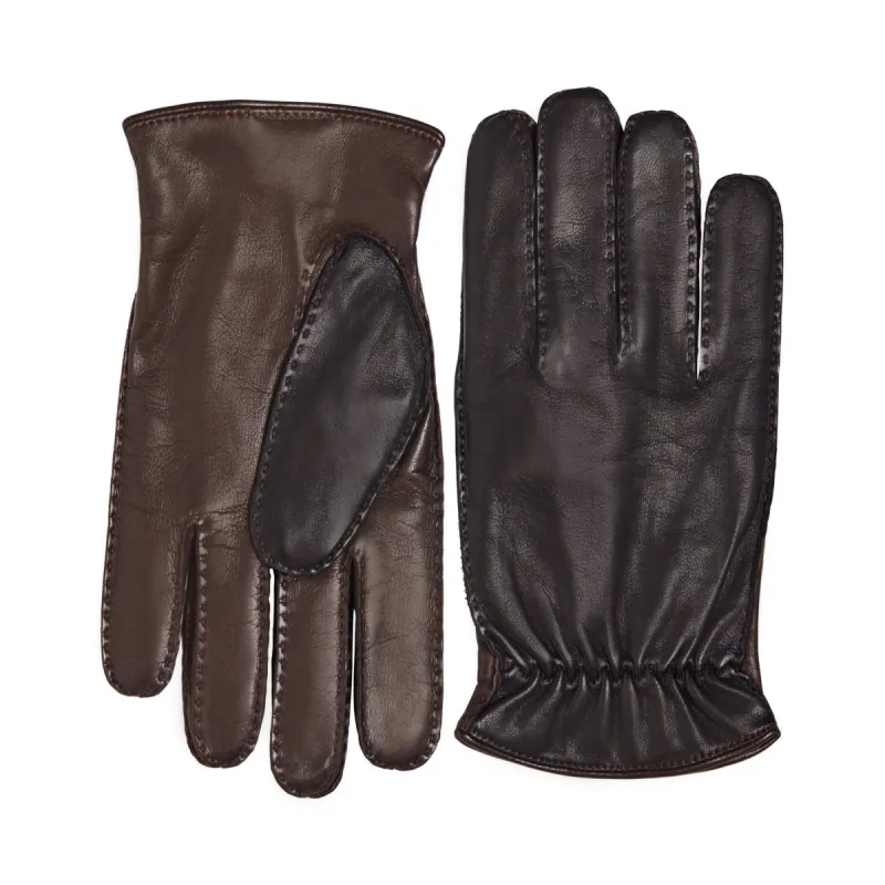 Liguria Two-Tone Leather Men's Winter Gloves - Black/Brown sold by Bruno Magli