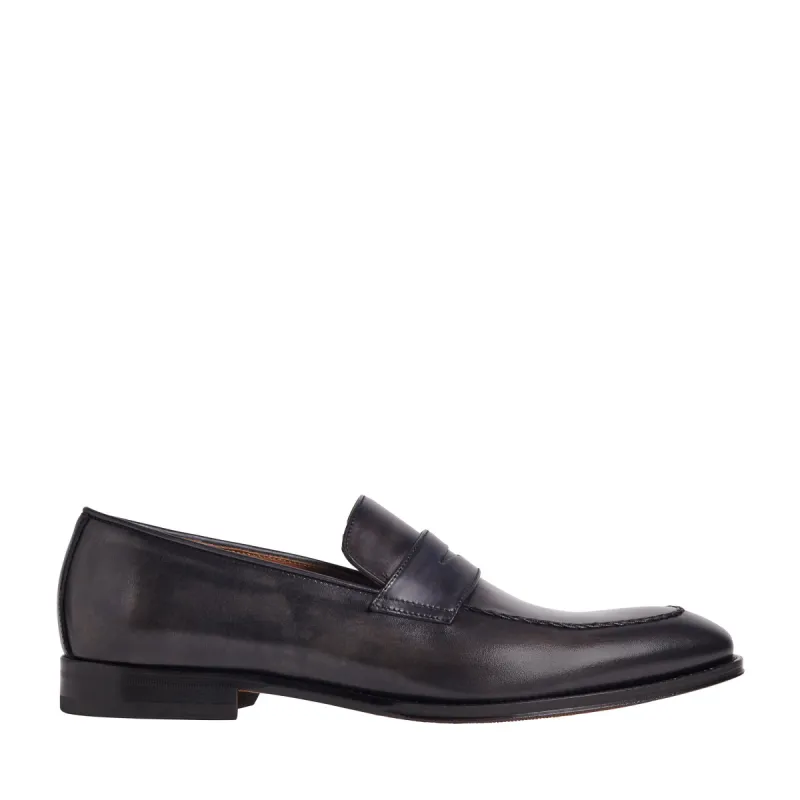 Fanetta Two-Tone Leather Penny Loafer - Grey/Navy sold by Bruno Magli