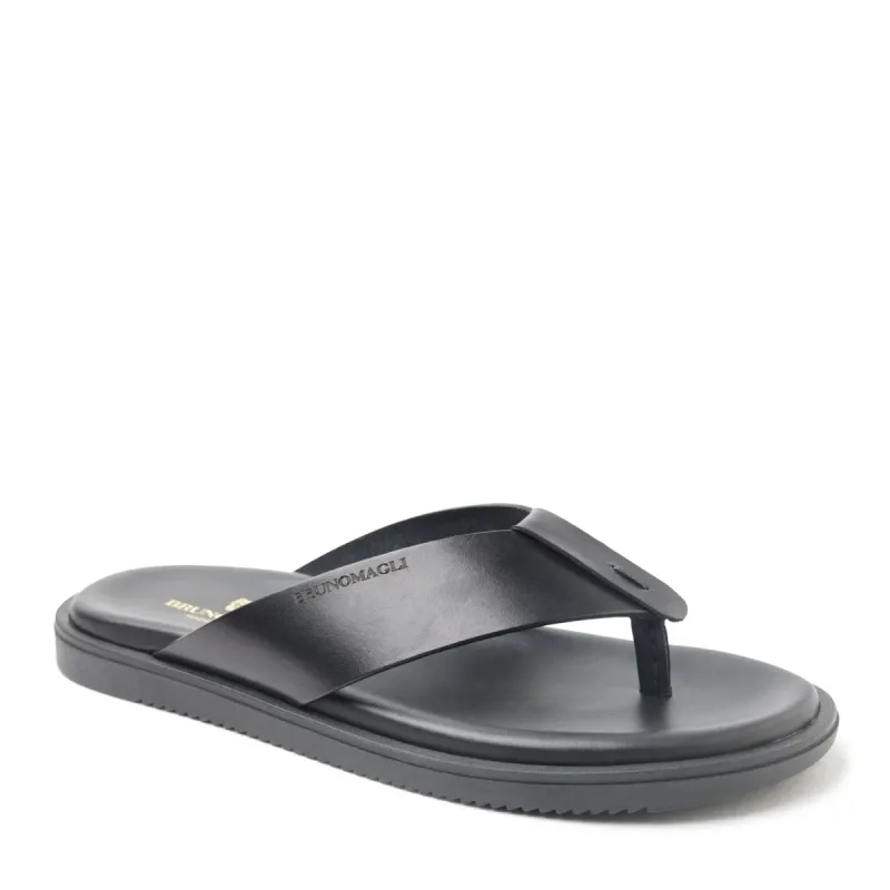 Romania Wide Banded Leather Thong Sandal - Black sold by Bruno Magli