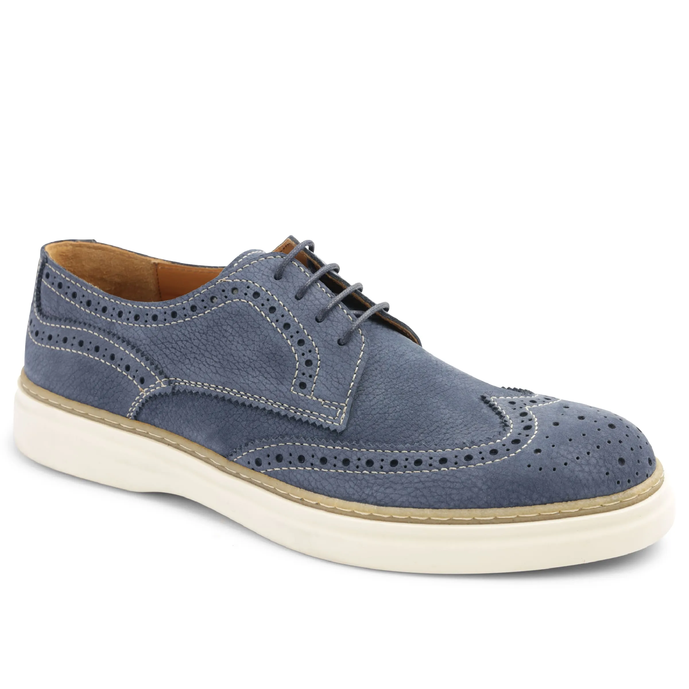 Salento Brogue Wingtip Leather Derby - Blue sold by Bruno Magli